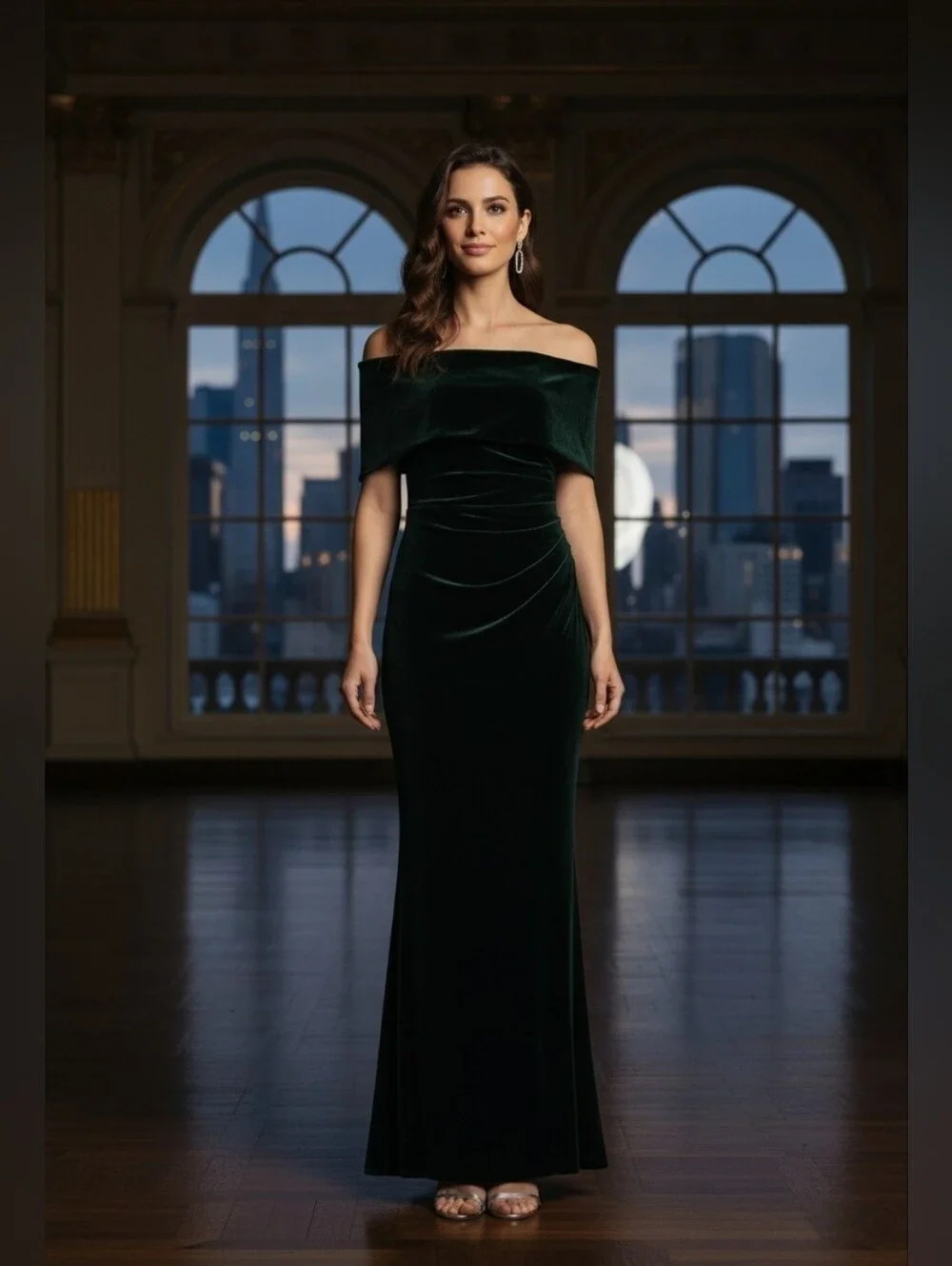 Vince Camuto Off-Shoulder Velvet Evening Gown - Emerald Green Sz 10